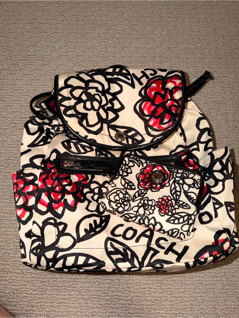 Coach Poppy Daisy Floral Graffiti Canvas Wallet & Backpack Combo (Style F16582)